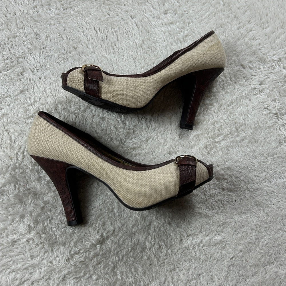 Mossimo Supply Co. Beige and Brown Peep-Toe Heels - Picture 6 of 8